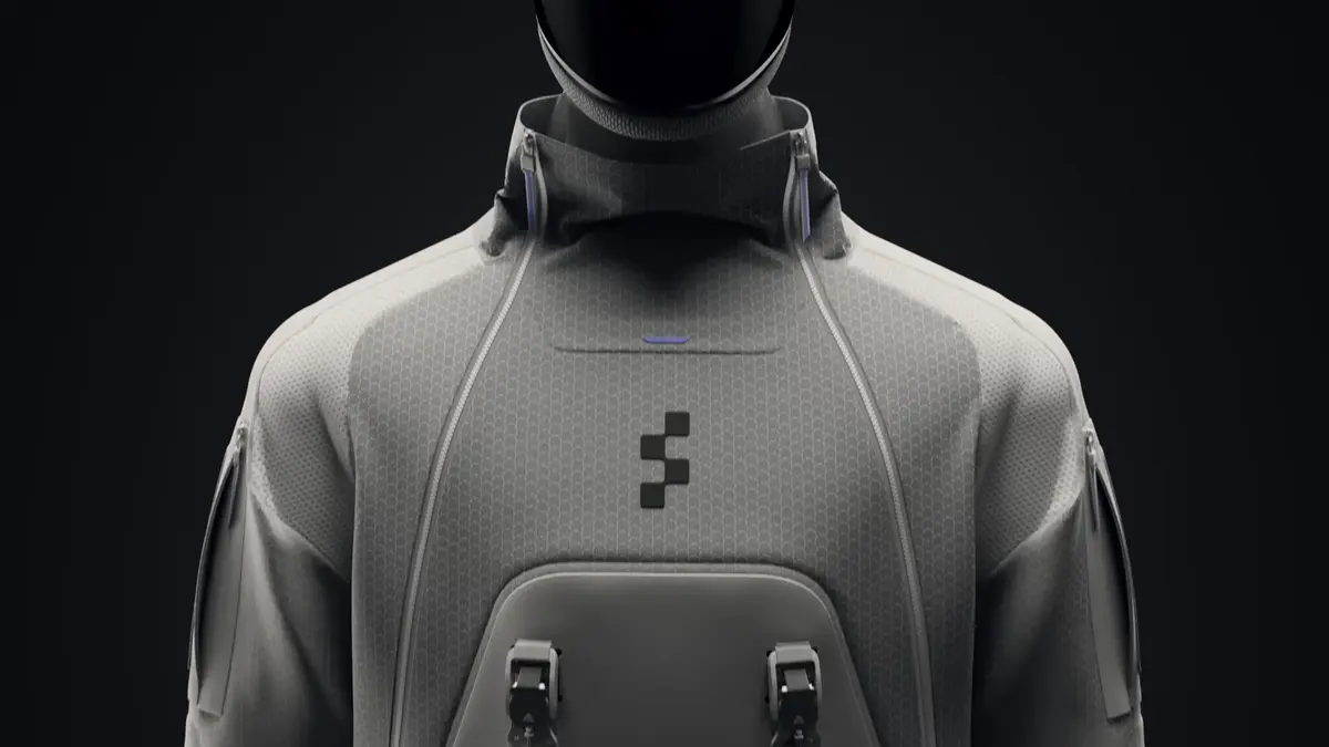 A sequence of four Figure 03 robots side-by-side, each wearing a different external shell or 'outfit'.
