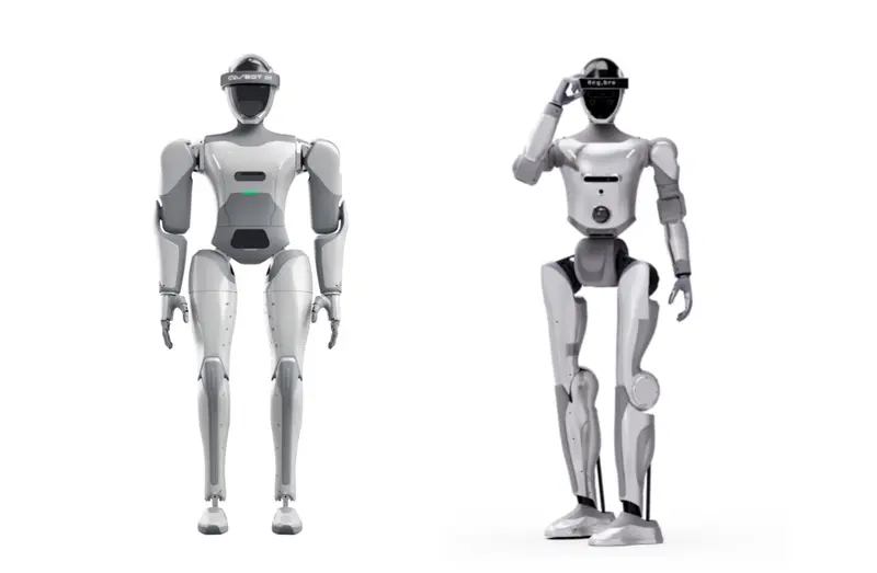 The humanoid robots Casbot 01 and 02 side by side