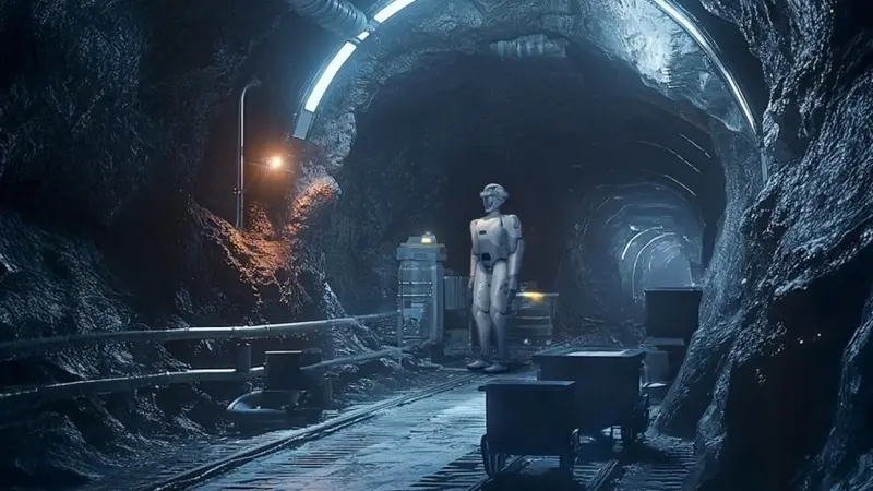 A rendition of a Casbot humanoid robot in a mining environment