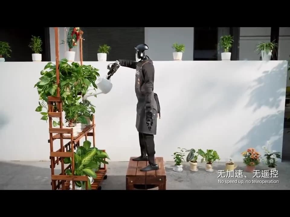 MindOn Unitree G1 humanoid watering plants