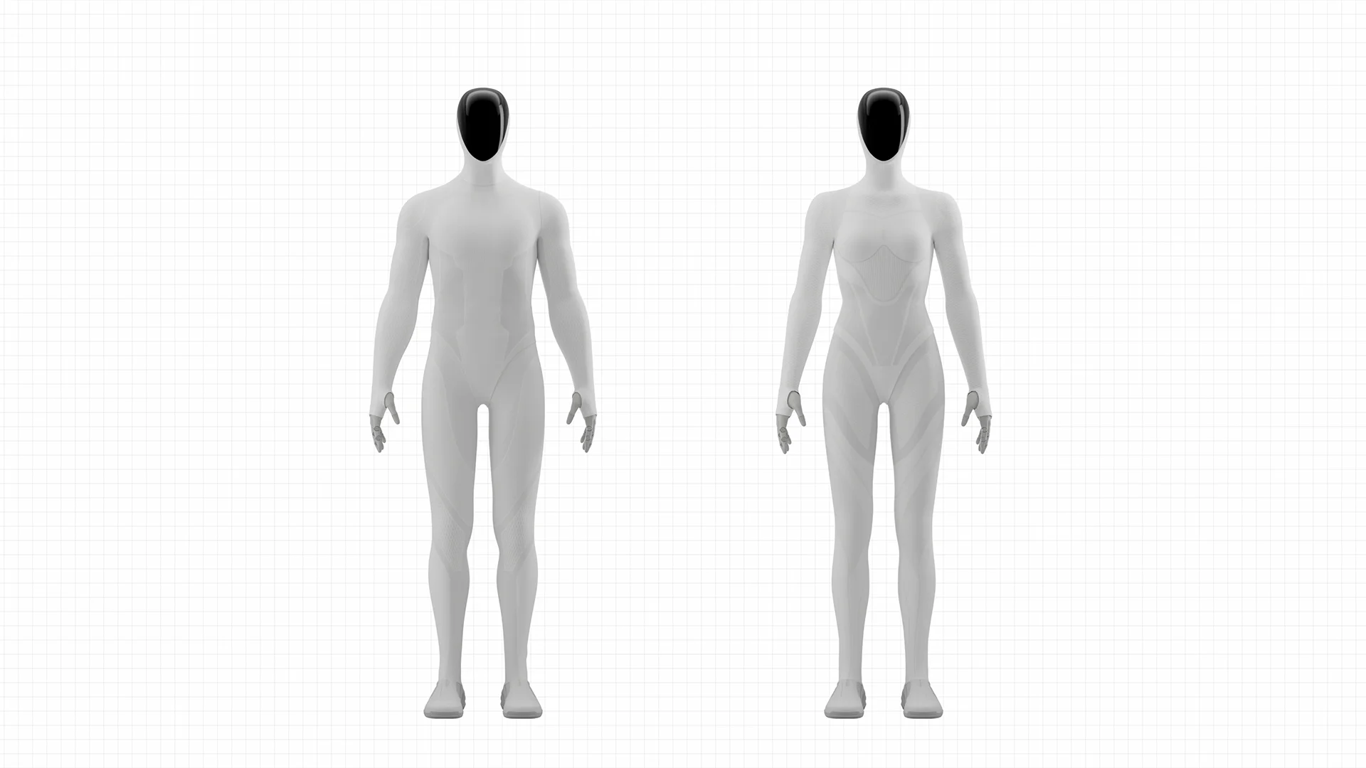 Two renders of the XPENG Iron in its finalized commercial form, featuring a smooth, white outer skin and a mirror-finish faceplate.