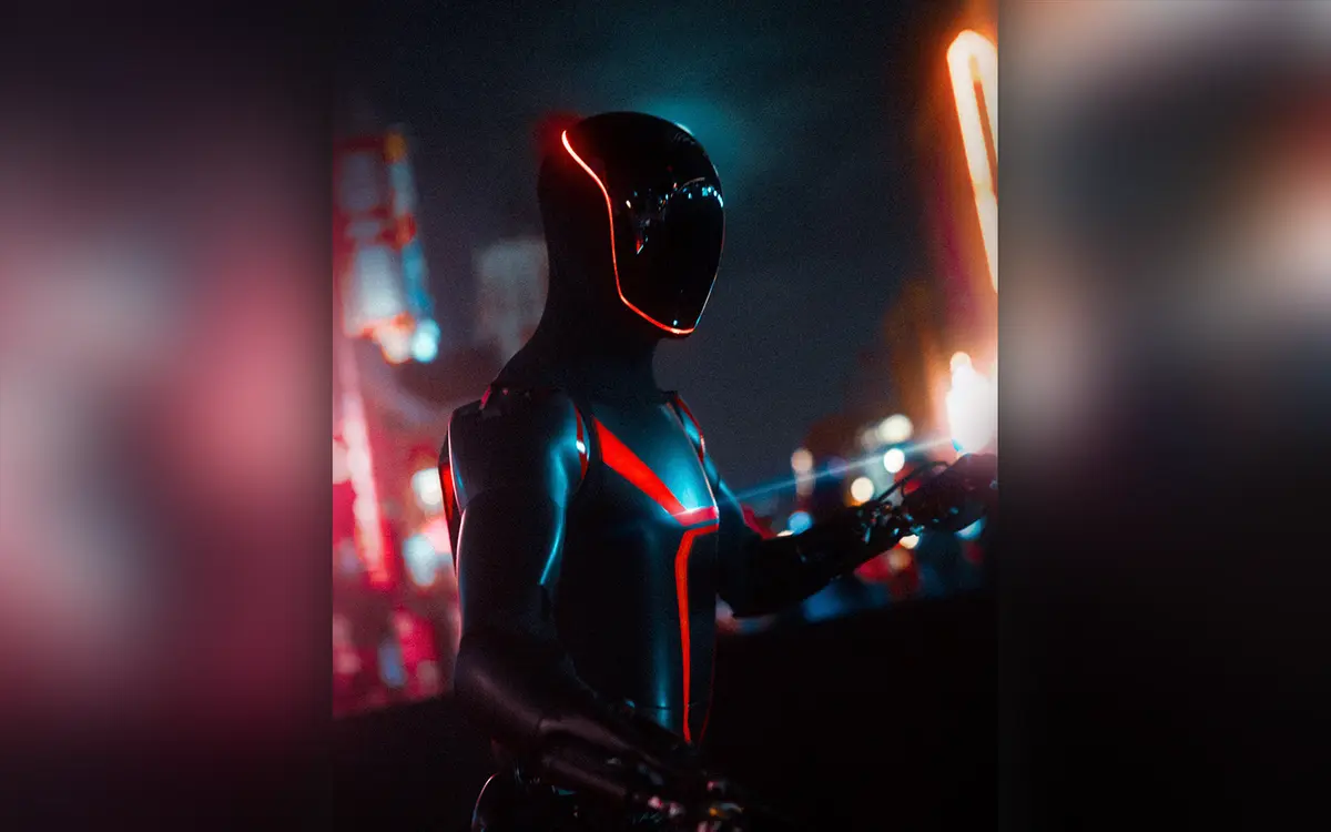 Tesla Optimus in Tron outfit