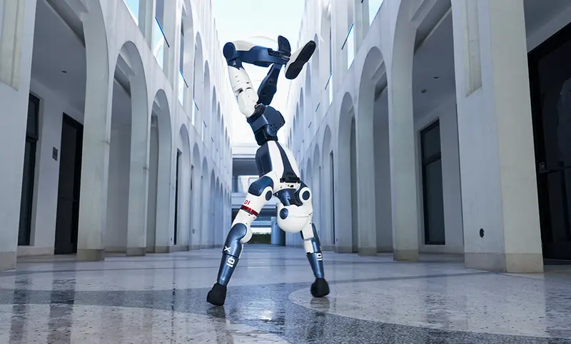 The Unitree R1 humanoid robot doing a handstand