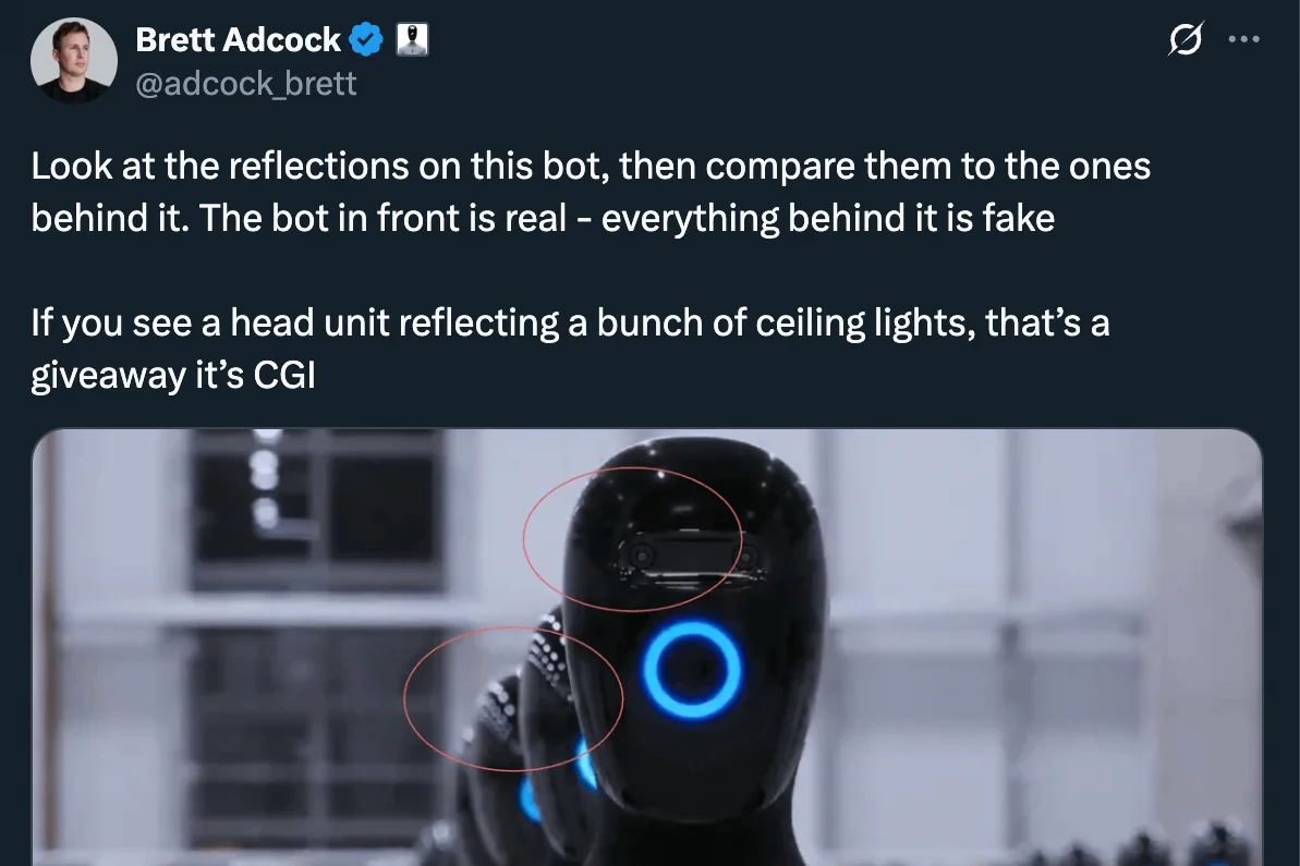 A Tweet By Brett Adcock claiming that a video released by UBTECH is fake