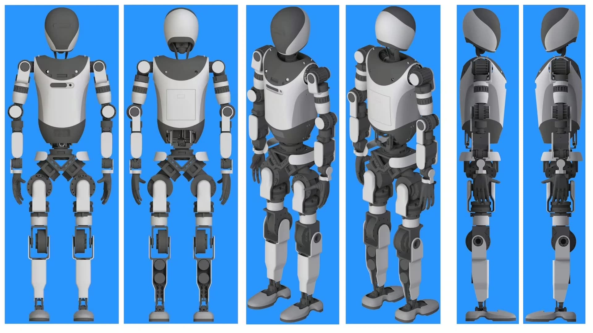 Six patent renderings of BYD’s proposed humanoid robot showing front, rear, angled and side views.