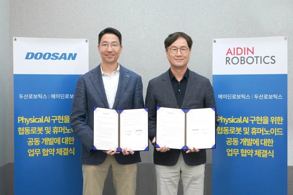 Doosan Robotics has announced a partnership with Aidin Robotics signing a memorandum of understanding (MOU)