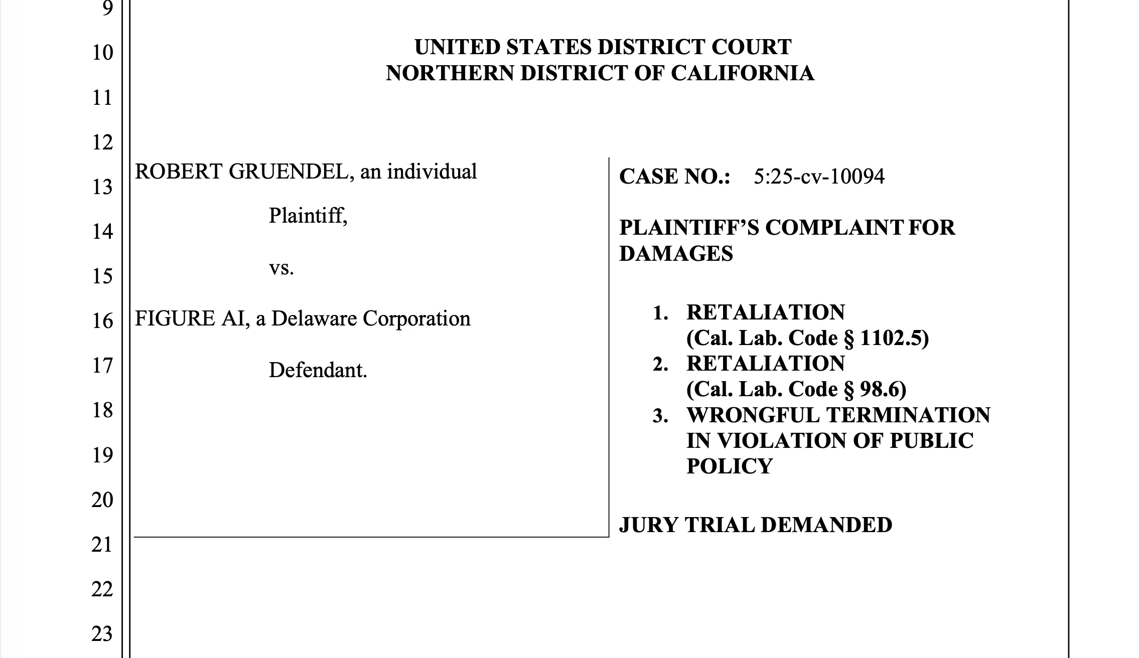 A screenshot of a complaint filed in the Northern District of California