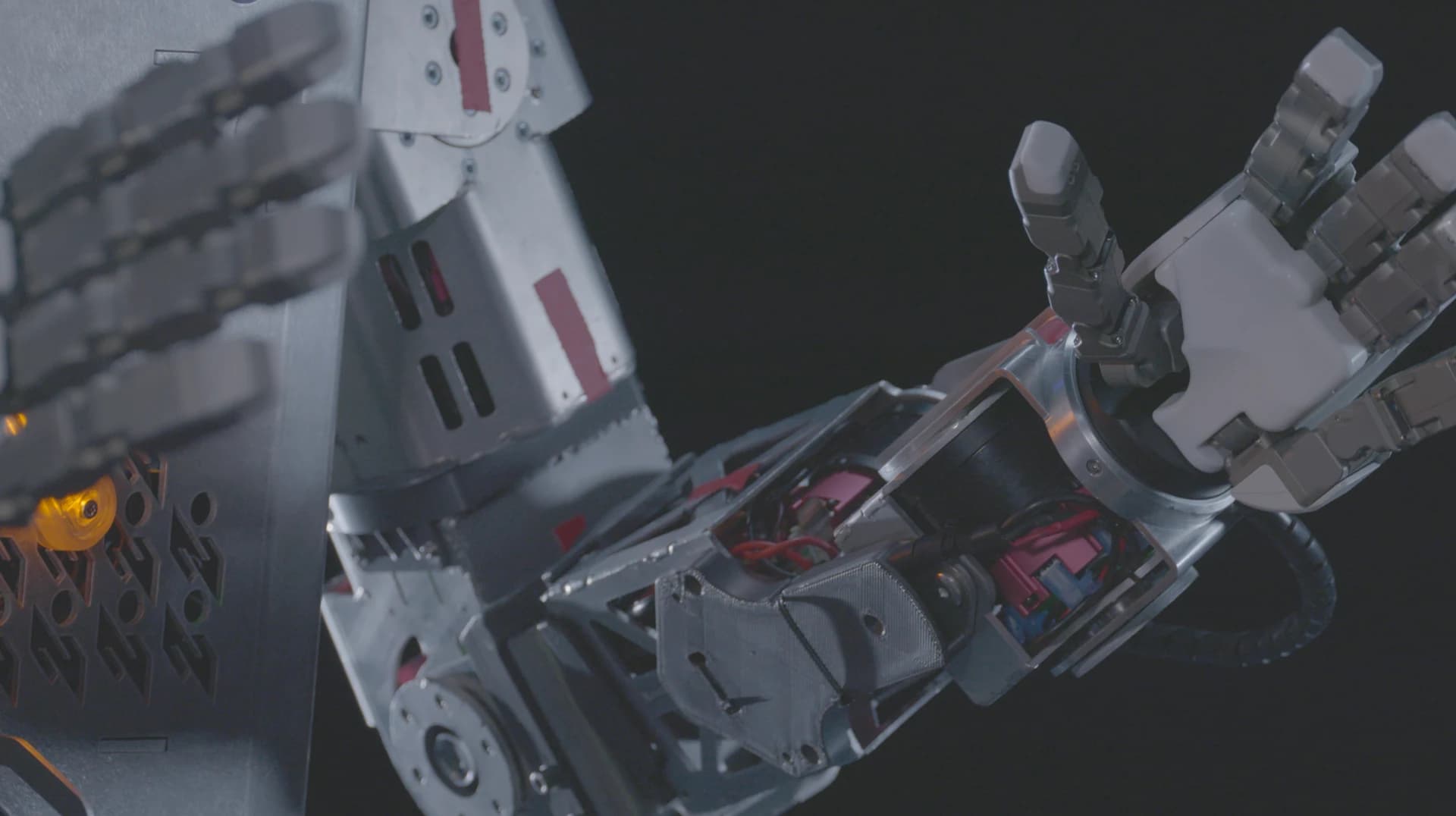 Close-up of Roger’s articulated hand and forearm.