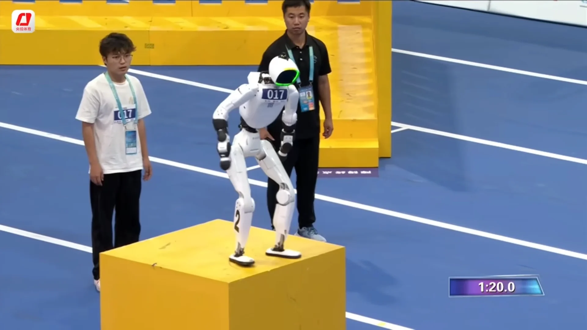 A humanoid robot scaling an obstacle during the World Humanoid Robot Games in Beijing 2026