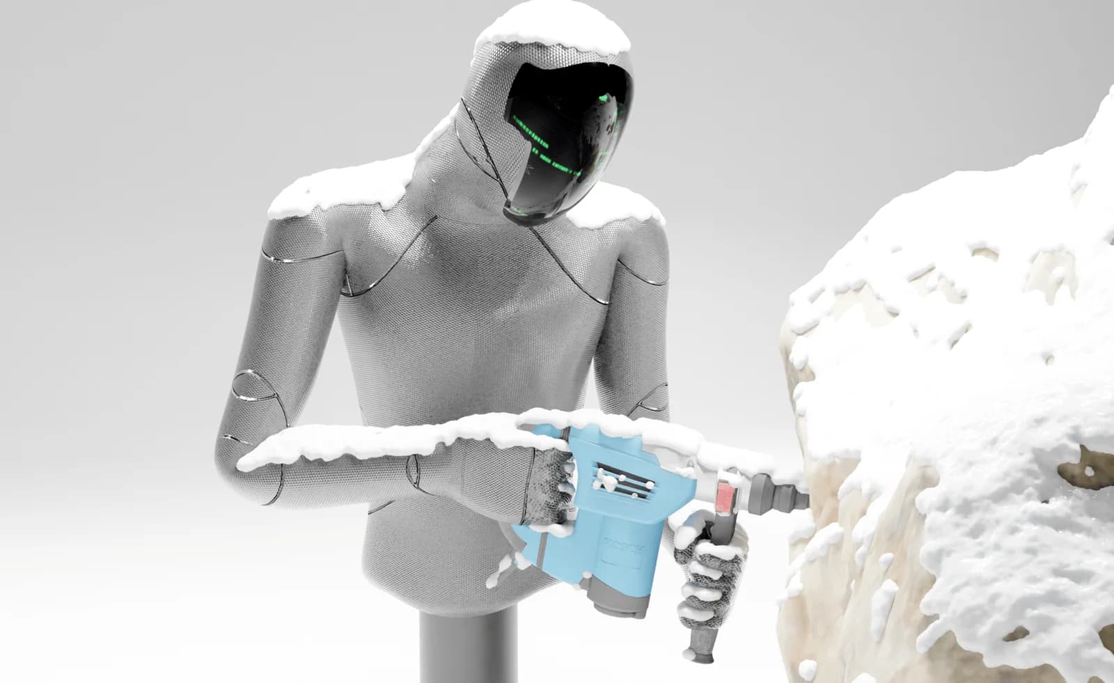 A computer render of a Physical Robotics robot in the snow