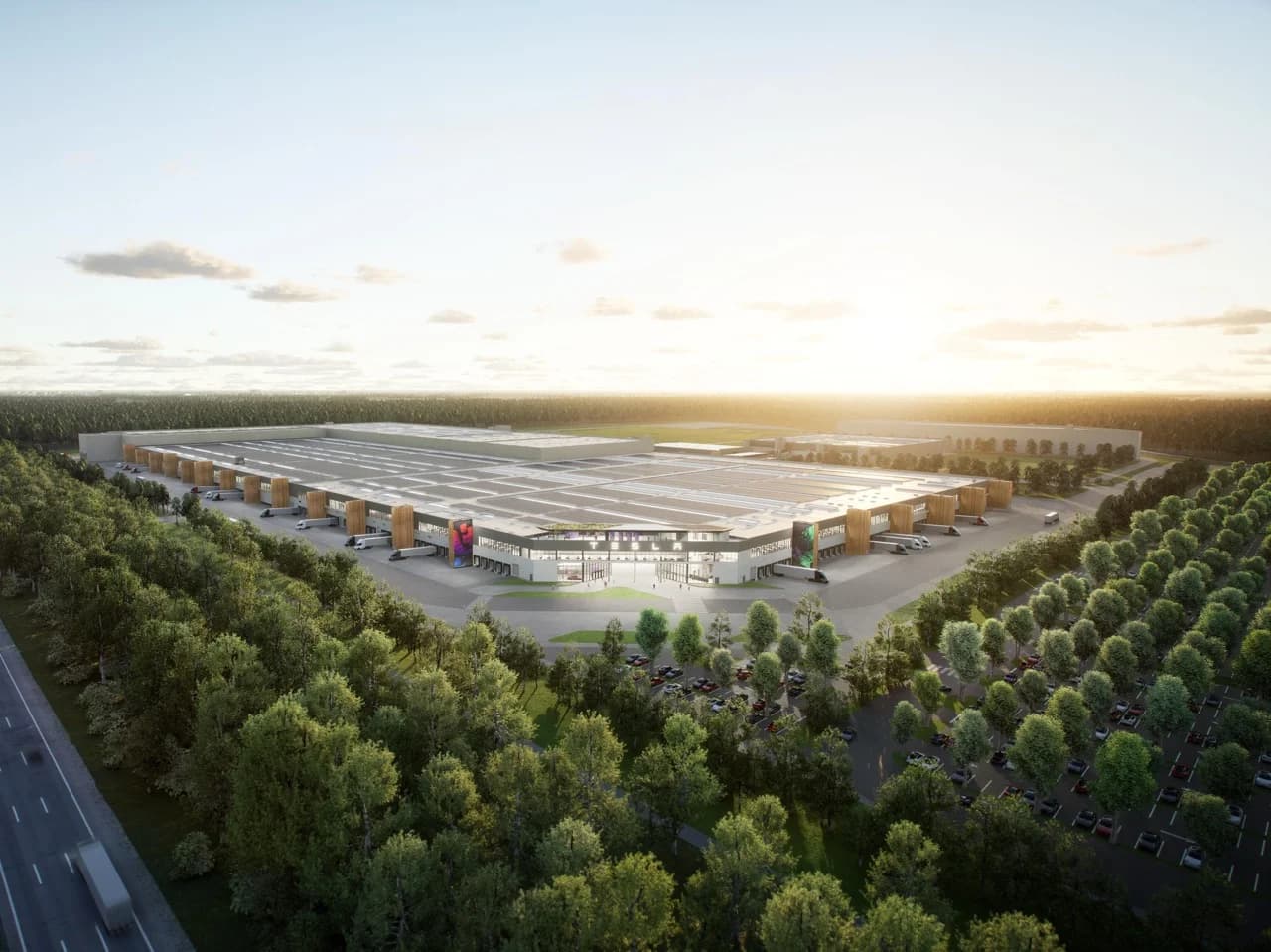 A CGI rendition of Tesla's Berlin-Brandenburg Gigafactory