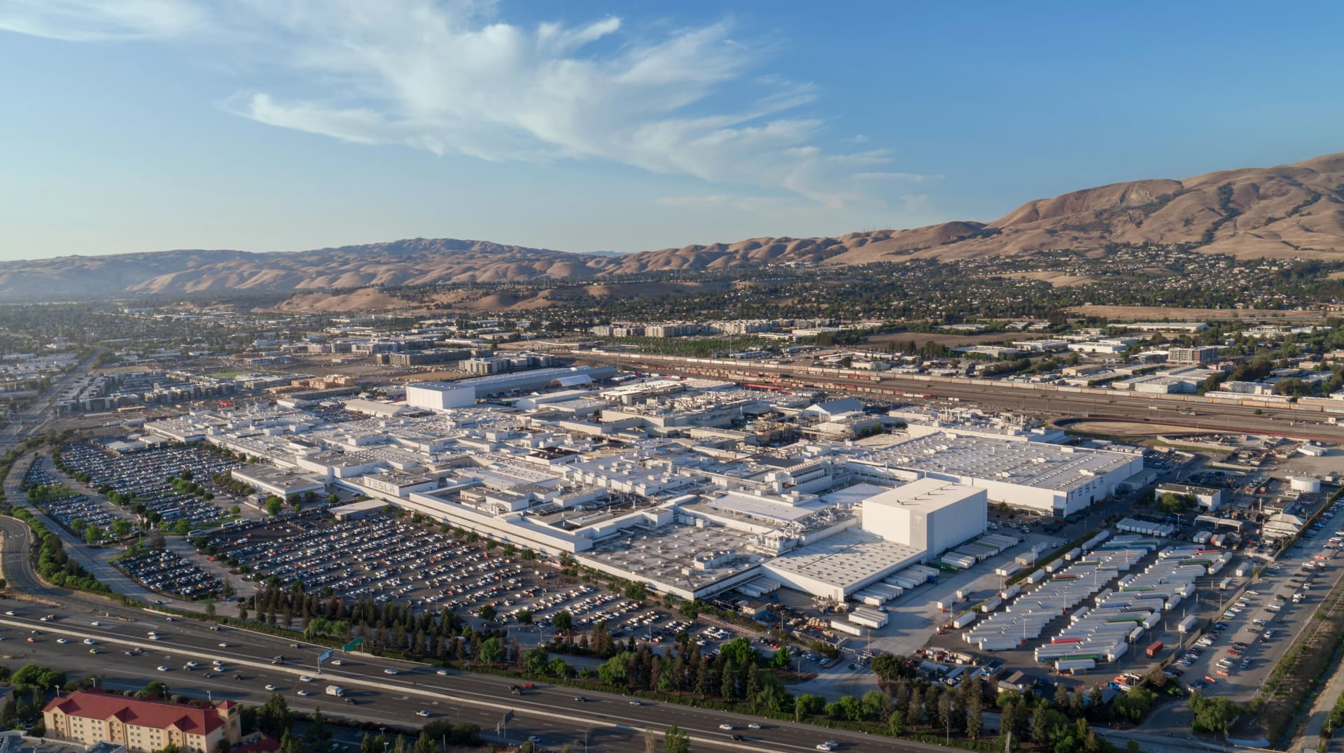 An Arial shot of the Tesla Fremont Factory