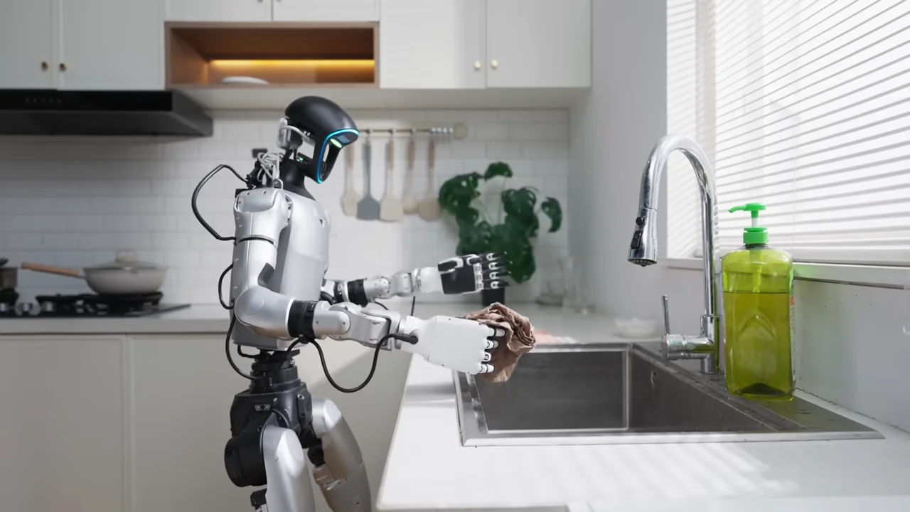 A Unitree G1 Robot performs household tasks