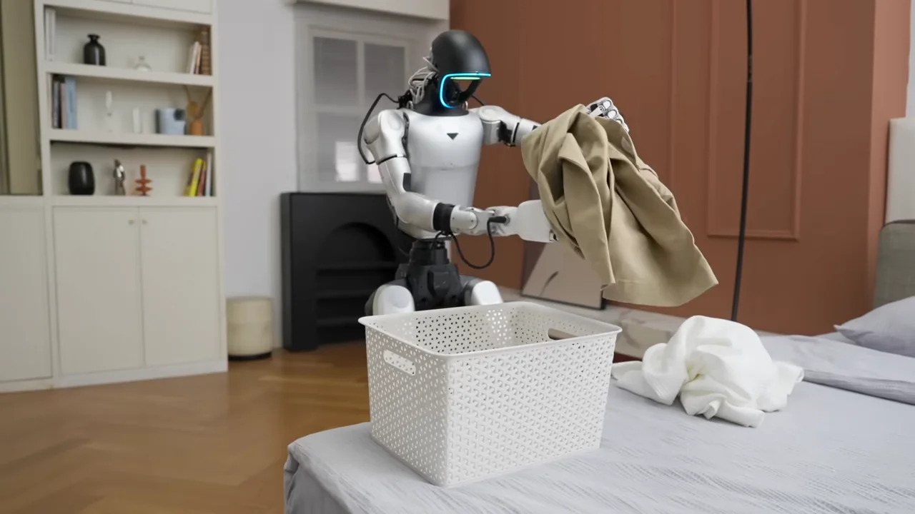 A Unitree G1 Robot performs household tasks