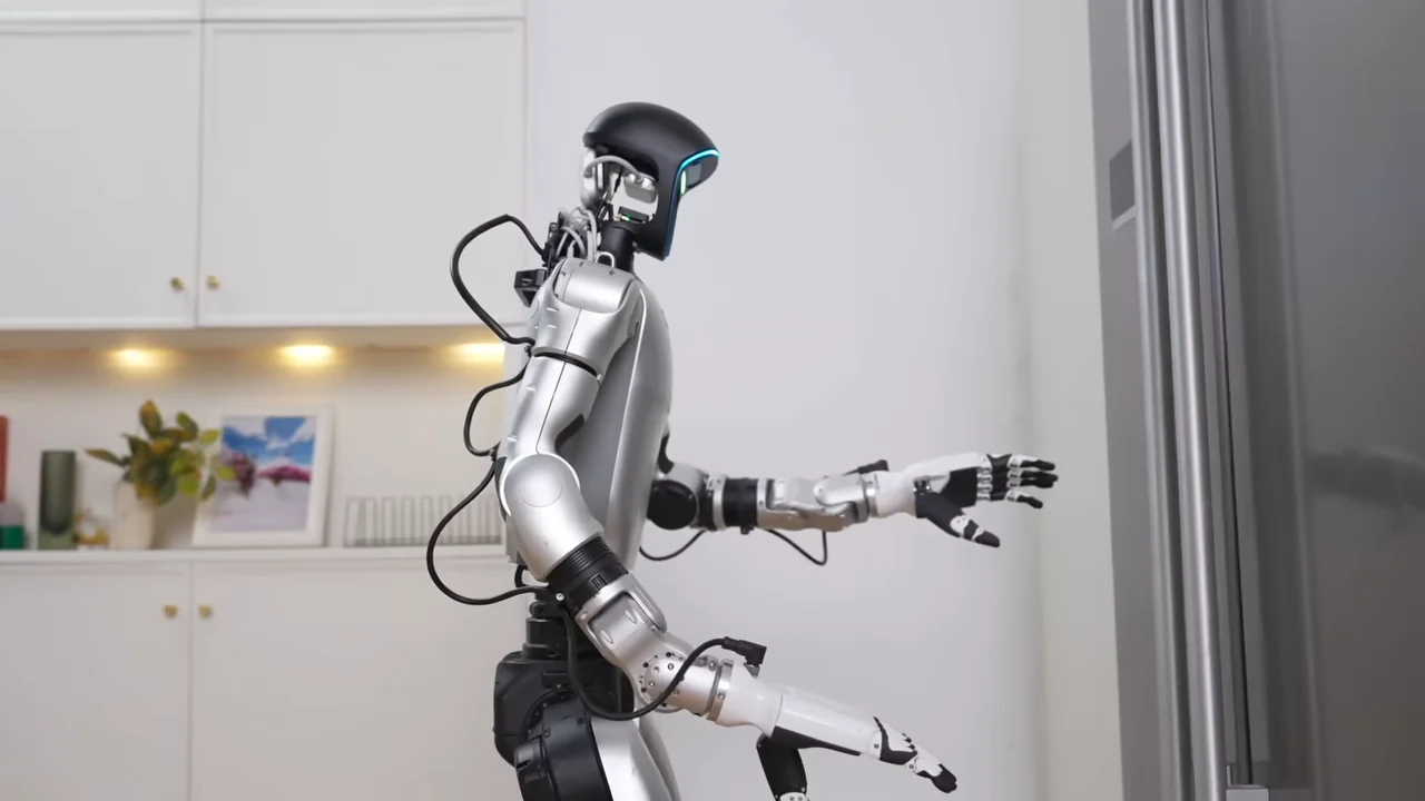 A Unitree G1 Robot performs household tasks