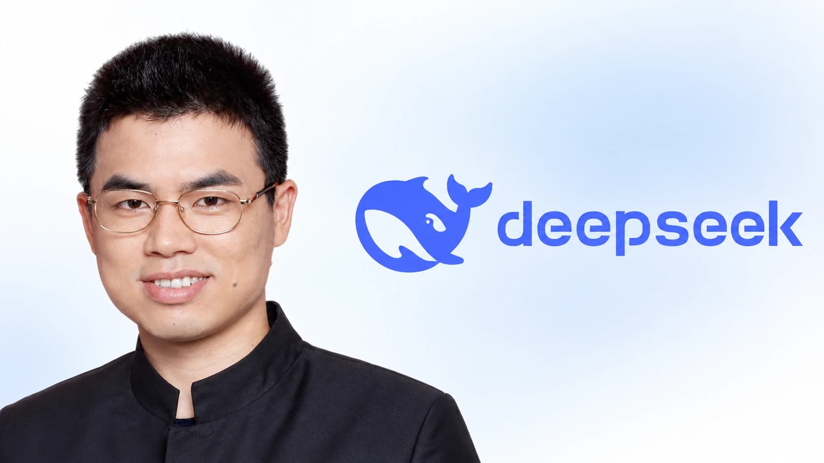 Editorial composite of Han Hu’s portrait and the DeepSeek logo.