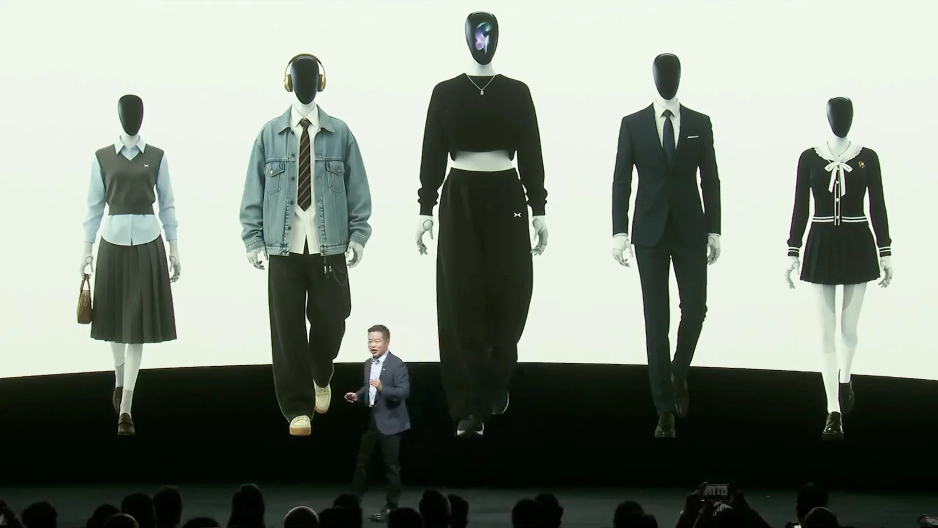 Xpeng Iron humanoid robots show wearing clothes during 2025 keynote