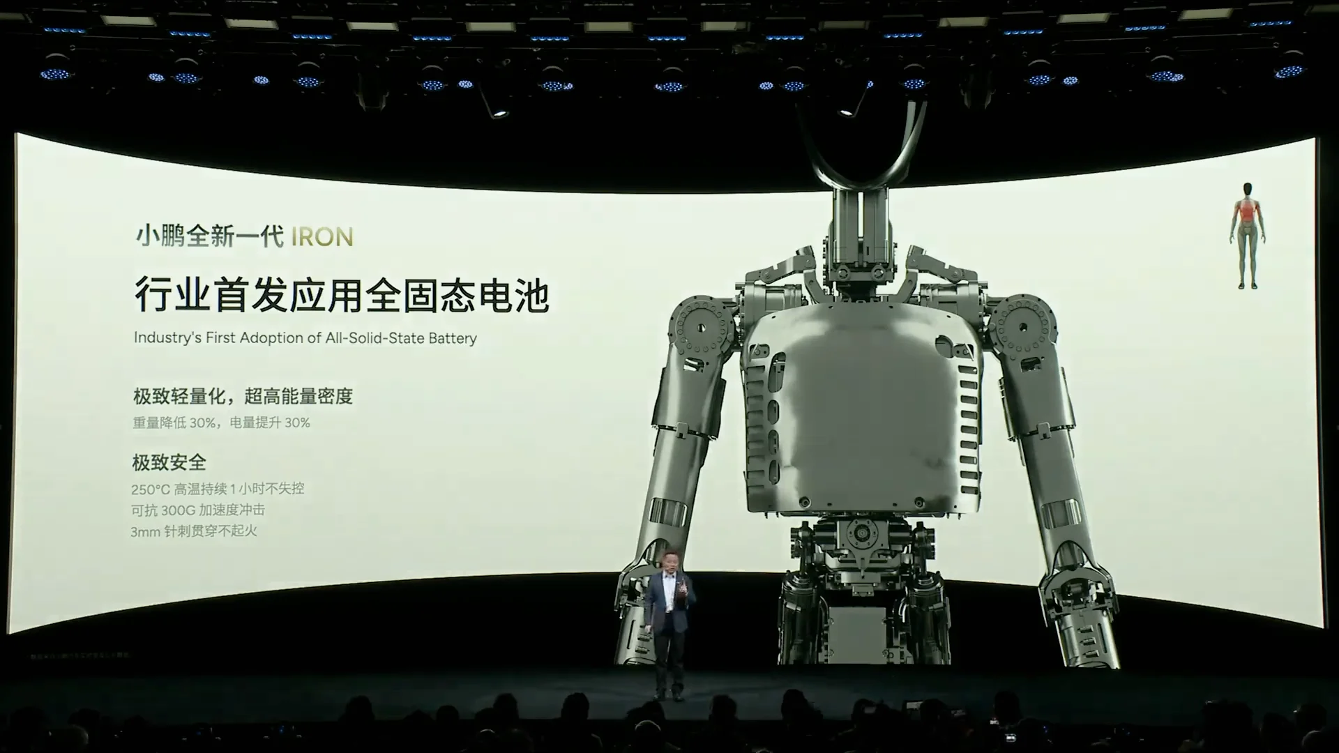 Xpeng Iron Solid State Battery shown during keynote 2025
