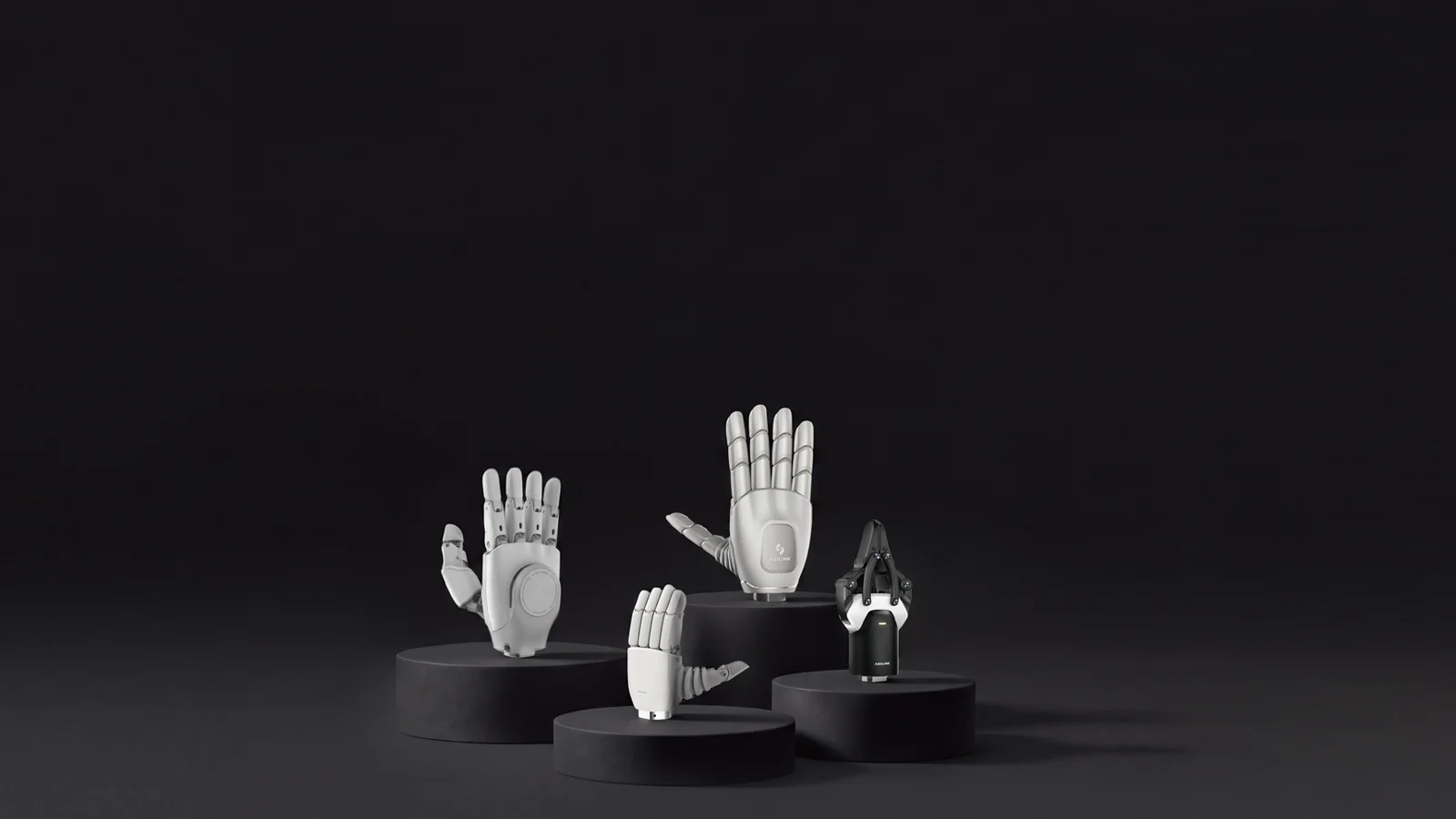 AGIBOT OmniHand robotic hands and gripper against a dark background
