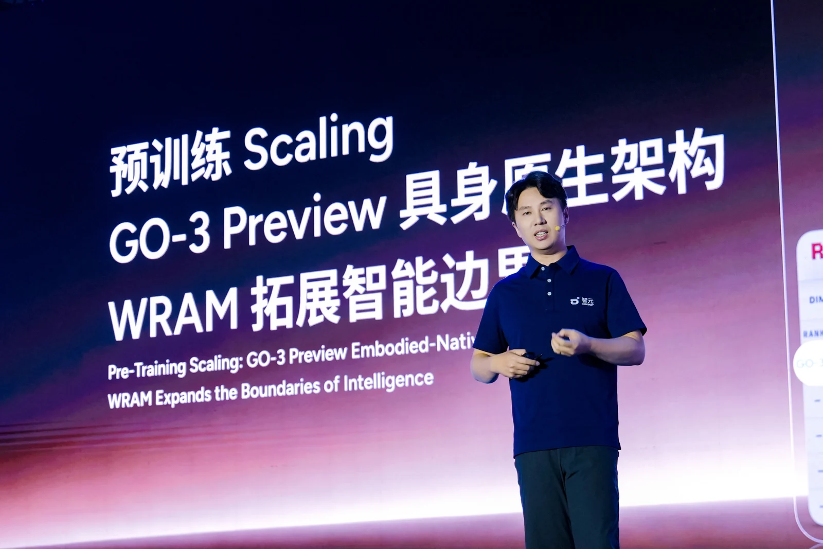 Yao Maoqing presenting GO-3 Preview at AGIBOT Innovation Day